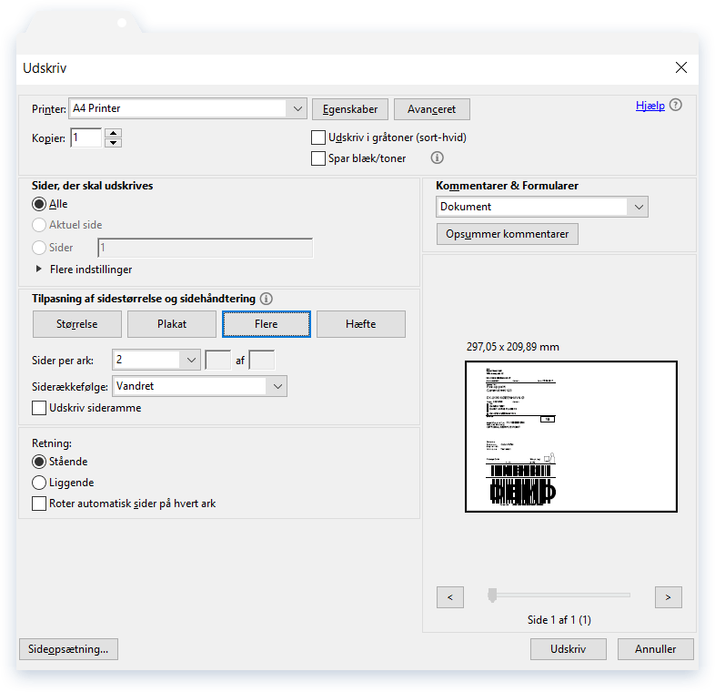 Windows A4 printing in Adobe Acrobat Reader