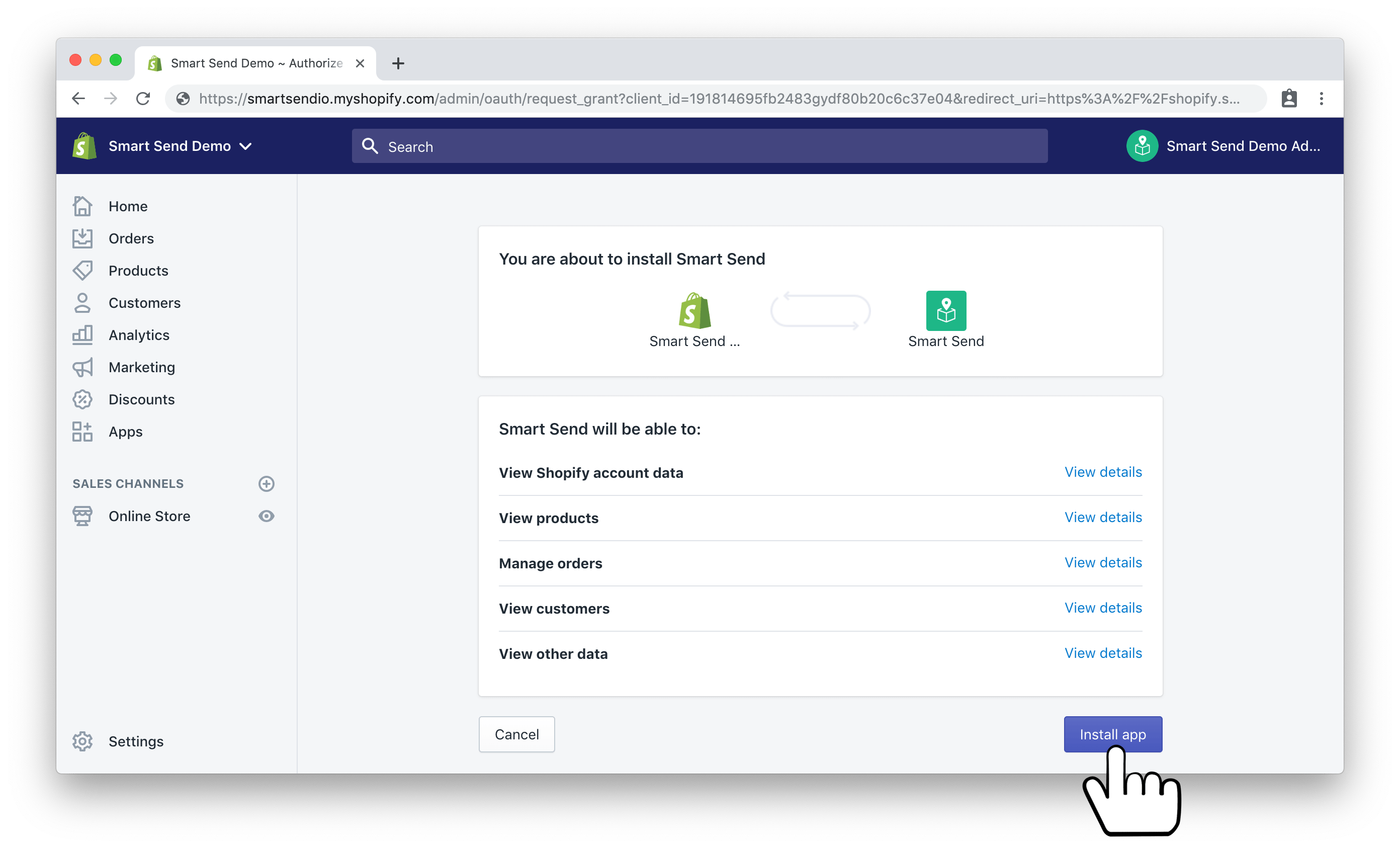 Install Smart Send Shopify App