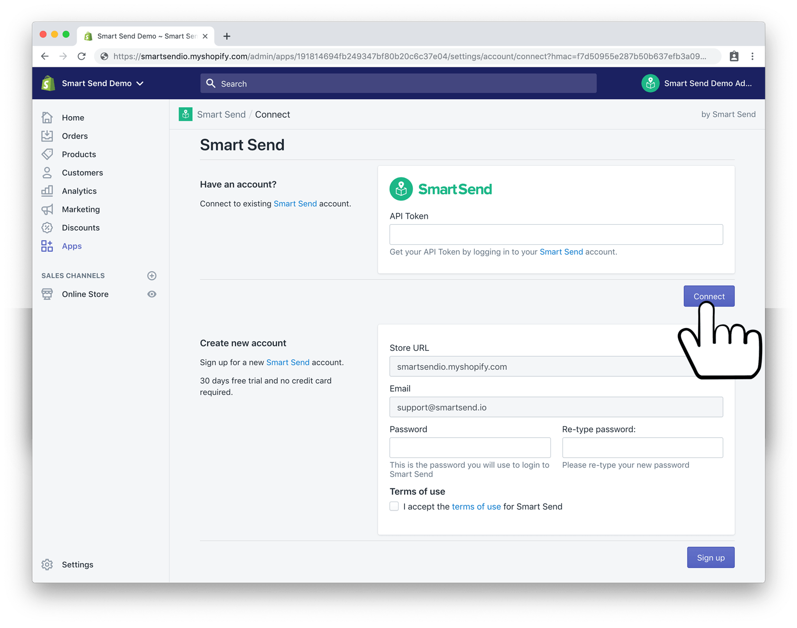 Connect Shopify App to Smart Send